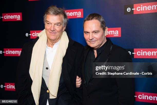 Director Benoit Jacquot and Bruno Barde attend "e-cinema.com" Launch Party at Restaurant L'Ile on November 30, 2017 in Issy-les-Moulineaux, France.