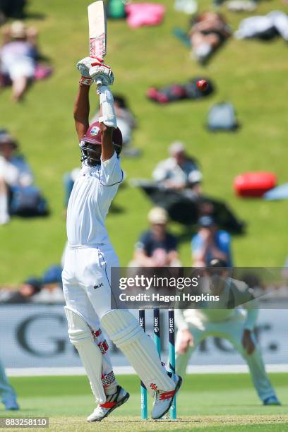 Kraigg Brathwaite of the West Indies bats during day one of the Test match series between the New Zealand Blackcaps and the West Indies at Basin...
