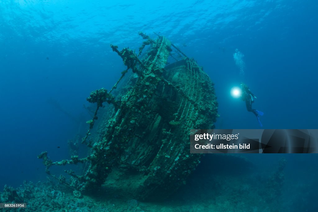 Scuba Diver at Umbria Wreck, Wingate Reef, Red Sea, Sudan