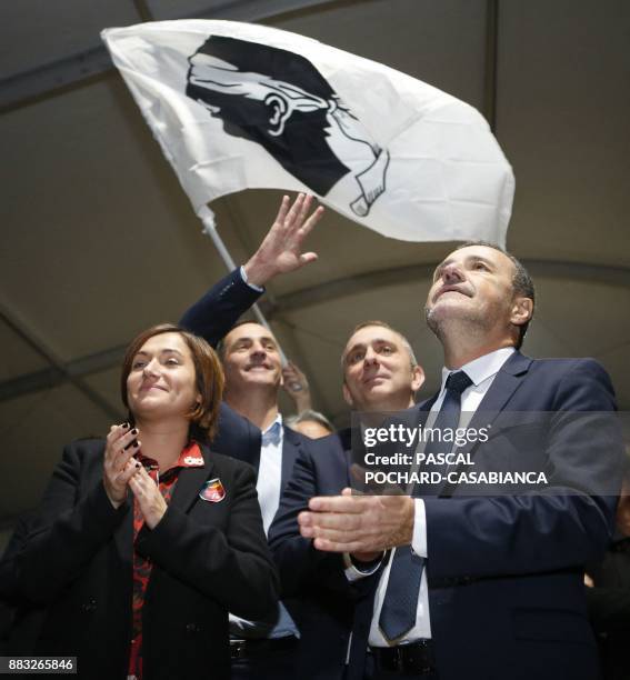 Pe a Corsica nationalist party candidates for Corsican regional elections Jean-Guy Talamoni, Jean-Christophe Angelini, Gilles Simeoni and Josepha...
