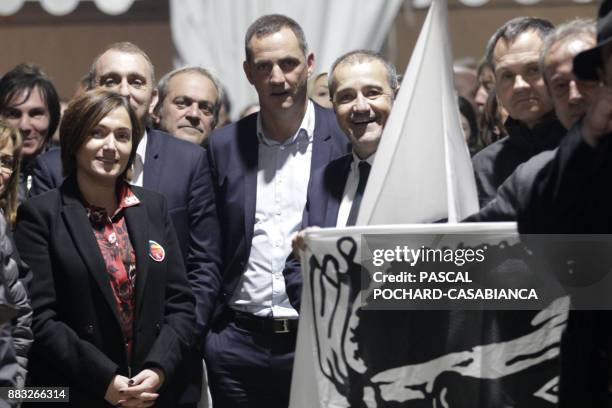 Pe a Corsica nationalist party candidates for Corsican regional elections Jean-Guy Talamoni , Jean-Christophe Angelini , Gilles Simeoni and Josepha...