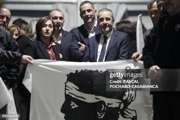 Pe a Corsica nationalist party candidates for Corsican regional elections Jean-Guy Talamoni, Gilles Simeoni, Jean-Christophe Angelini and Josepha...