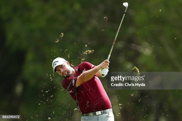 Marc Leishman of Australia plays a shot during day two of the Australian PGA Championship at Royal Pines Resort on December 1, 2017 in Gold Coast,...