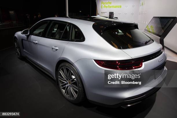 The Porsche Automobil Holding SE Panamera 4 Hybrid Sports Turismo vehicle is displayed during AutoMobility LA ahead of the Los Angeles Auto Show in...