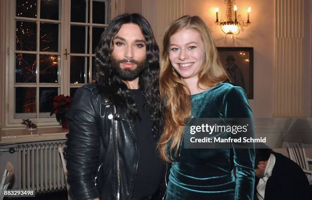 Conchita and Zoe Straub pose during the presentation of Zoe Straub's new album 'the acoustic sessions' at Wiener Lusthaus on November 30, 2017 in...