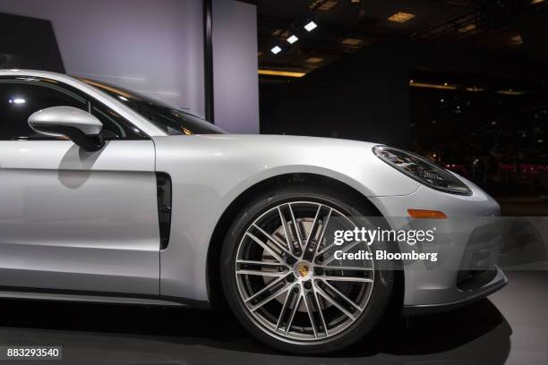 The Porsche Automobil Holding SE Panamera 4 Hybrid Sports Turismo vehicle is displayed during AutoMobility LA ahead of the Los Angeles Auto Show in...