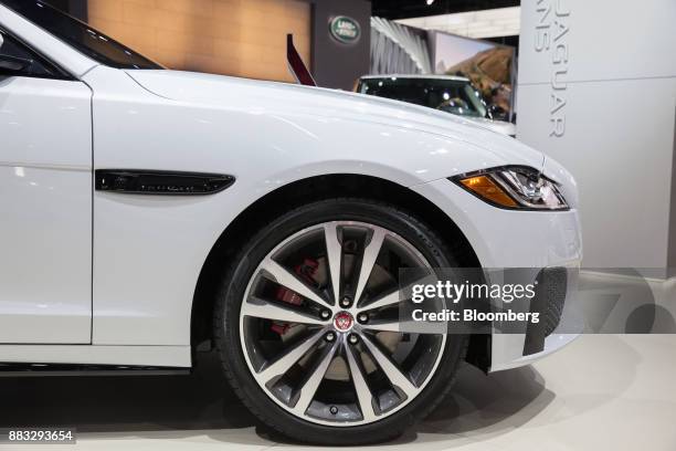 The Jaguar Land Rover Automotive Plc XF Sportbrake vehicle is displayed during AutoMobility LA ahead of the Los Angeles Auto Show in Los Angeles,...
