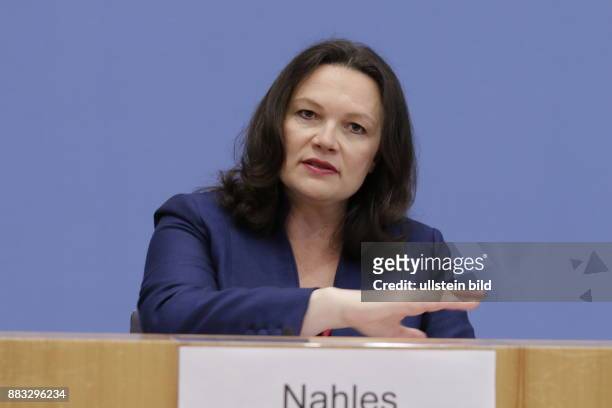 Berlin, Bundespressekonferenz, Thema: Integrationsgesetz, Foto: Bundesministerin für Arbeit und Soziales Andrea Nahles