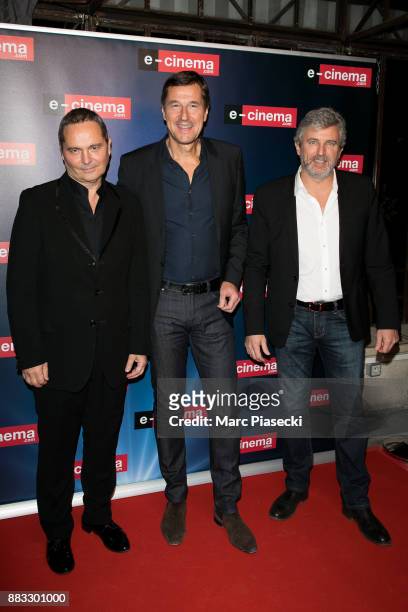 Bruno Barde, Frederic Houzelle and Roland Coutas attend the 'E-Cinema.com' launch party at restaurant 'L'Ile' on November 30, 2017 in...