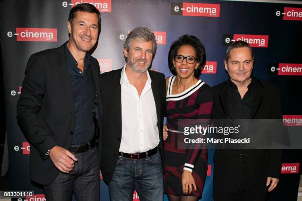 Frederic Houzelle, Roland Coutas, Audrey Pulvar and Bruno Barde attend the 'E-Cinema.com' launch party at restaurant 'L'Ile' on November 30, 2017 in...