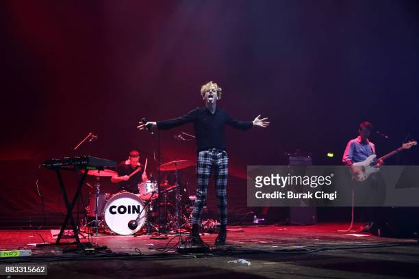 Ryan Winnen, Chase Lawrence and Zachary Dyke of Coin perform at O2 Academy Brixton on November 30, 2017 in London, England.
