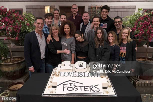 The Fosters celebrates the 100th episode. TOM ASCHEIM , DAVID LAMBERT, JOANNA JOHNSON , TERI POLO, GREG GUGLIOTTA , SHERRI SAUM, PETER PAIGE , CIERRA...