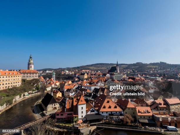 Tschechien, Krumau. Unesco Weltkulturerbe. Cesky Krumlov. Blick vom Schloss auf die Stadt.