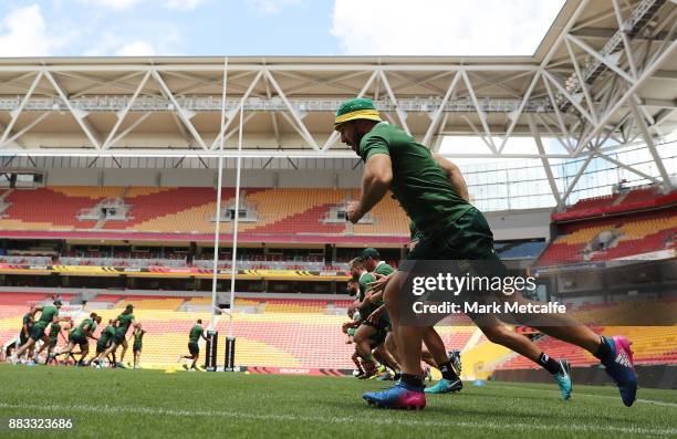 Matt Gillett of Australia runs during an Australian Kangaroos training session at Suncorp Stadium on December 1, 2017 in Brisbane, Australia.