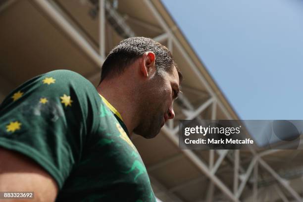 Kangaroos captain Cameron Smith walks out for an Australian Kangaroos training session at Suncorp Stadium on December 1, 2017 in Brisbane, Australia.