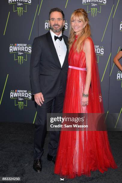 Driver Jimmie Johnson and his wife Chandra attend the Monster Energy NASCAR Cup Series awards at Wynn Las Vegas on November 30, 2017 in Las Vegas,...