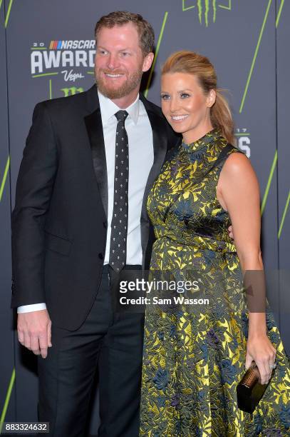 Driver Dale Earnhardt Jr. And his wife Amy attend the Monster Energy NASCAR Cup Series awards at Wynn Las Vegas on November 30, 2017 in Las Vegas,...