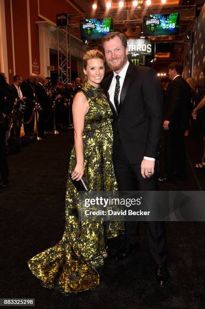 Driver Dale Earnhardt Jr. And his wife Amy attend the Monster Energy NASCAR Cup Series awards at Wynn Las Vegas on November 30, 2017 in Las Vegas,...