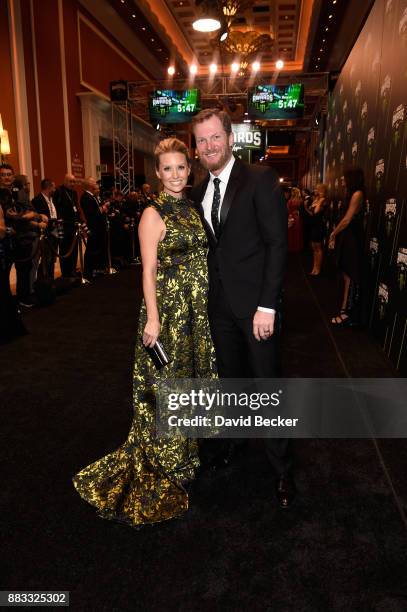 Driver Dale Earnhardt Jr. And his wife Amy attend the Monster Energy NASCAR Cup Series awards at Wynn Las Vegas on November 30, 2017 in Las Vegas,...