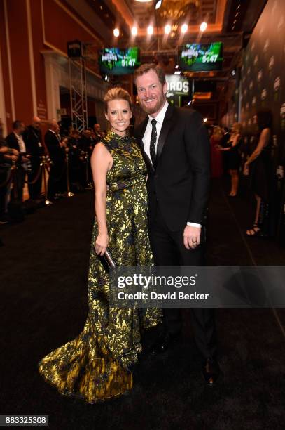 Driver Dale Earnhardt Jr. And his wife Amy attend the Monster Energy NASCAR Cup Series awards at Wynn Las Vegas on November 30, 2017 in Las Vegas,...