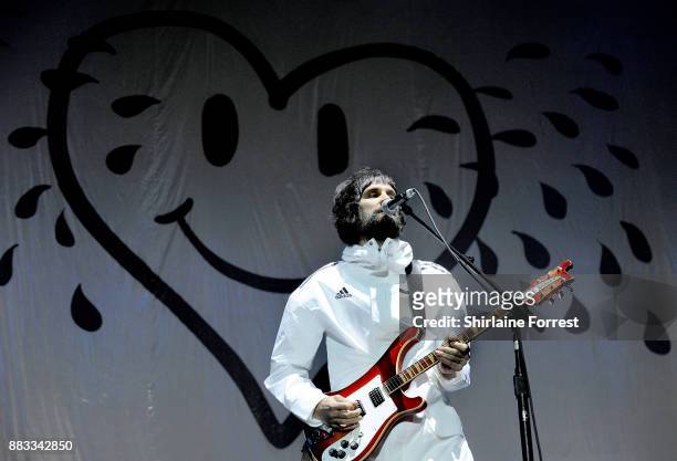 Sergio Pizzorno of Kasabian performs live on stage at Manchester Arena on November 30, 2017 in Manchester, England.