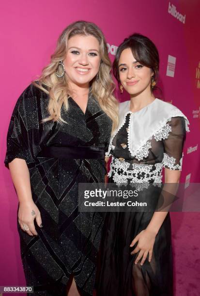 Honorees Kelly Clarkson and Camila Cabello attend Billboard Women In Music 2017 at The Ray Dolby Ballroom at Hollywood & Highland Center on November...