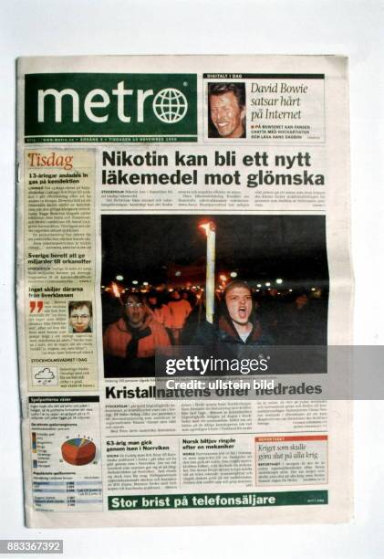 Titelseite der Tageszeitung `Metro', Vorbild für die in Berlin erscheinende Zeitung `15 Uhr Aktuell' - November 1998