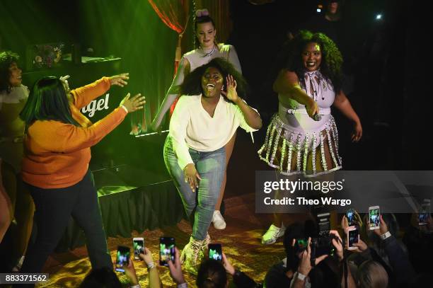 Danielle Brooks joins Lizzo onstage at Lane Bryant Presents #ImNoAngel Powered By Pandora featuring Lizzo on November 30, 2017 in New York City.