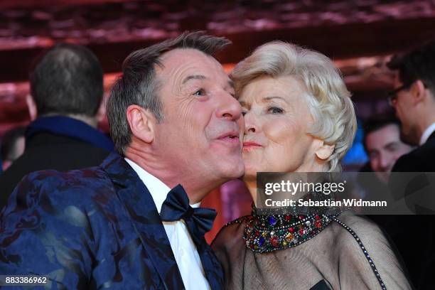 Patrick Lindner and Waltraut Haas pose at the tv show 'Heiligabend mit Carmen Nebel' on November 29, 2017 in Munich, Germany. The show will be aired...