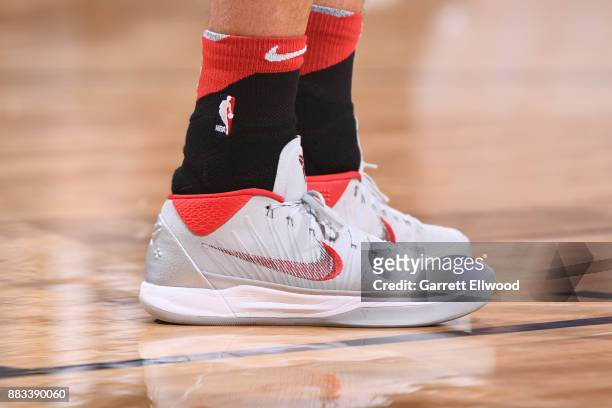 The sneakers of Denzel Valentine of the Chicago Bulls are seen during the game against the Denver Nuggets on November 30, 2017 at the Pepsi Center in...