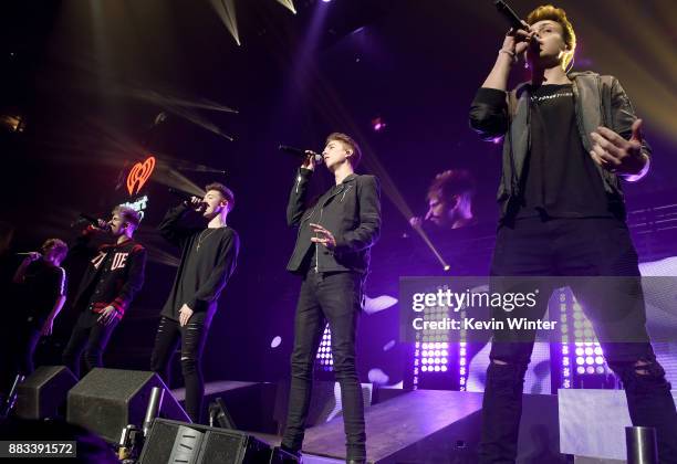 Jack Avery, Corbyn Besson, Zach Herron, Daniel Seavey, and Jonah Marais of Why Don't We perform onstage at WiLD 94.9's FM's Jingle Ball 2017...