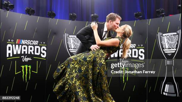 Dale Earnhardt Jr. Shares a moment with his wife Amy following the Monster Energy NASCAR Cup Series awards at Wynn Las Vegas on November 30, 2017 in...