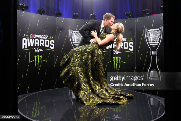 Dale Earnhardt Jr. Shares a moment with his wife Amy following the Monster Energy NASCAR Cup Series awards at Wynn Las Vegas on November 30, 2017 in...