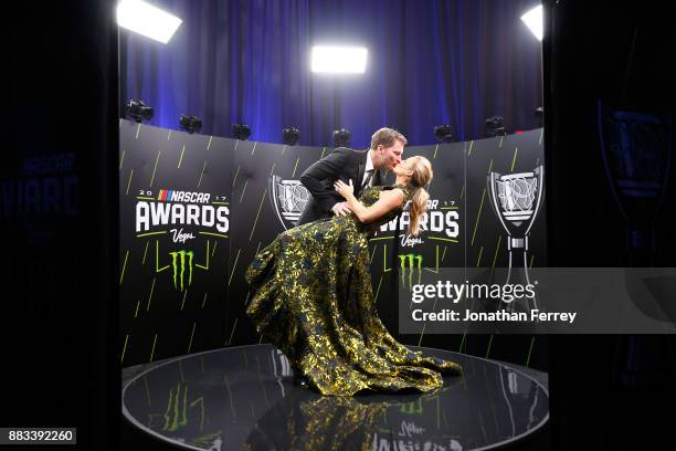 Dale Earnhardt Jr. Shares a moment with his wife Amy following the Monster Energy NASCAR Cup Series awards at Wynn Las Vegas on November 30, 2017 in...