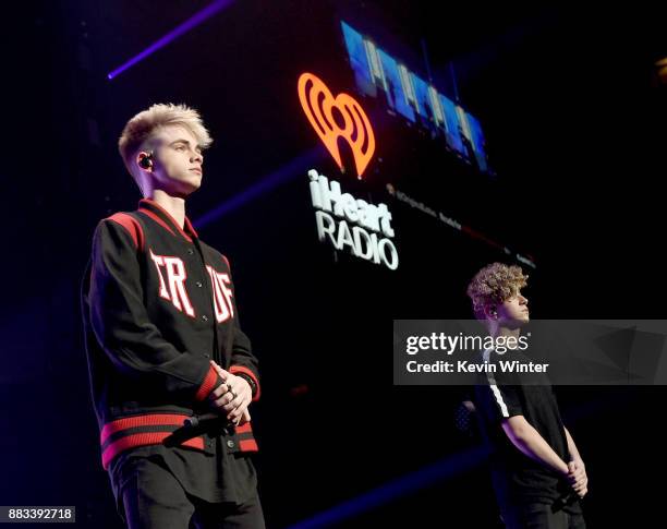 Corbyn Besson and Jack Avery of Why Don't We perform onstage at WiLD 94.9's FM's Jingle Ball 2017 Presented by Capital One at SAP Center on November...