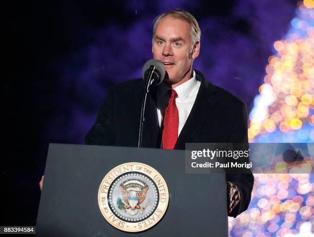 Secretary of the Interior Ryan Zinke speaks at the 95th Annual National Christmas Tree Lighting Ceremony in President's Park on November 30, 2017 in...