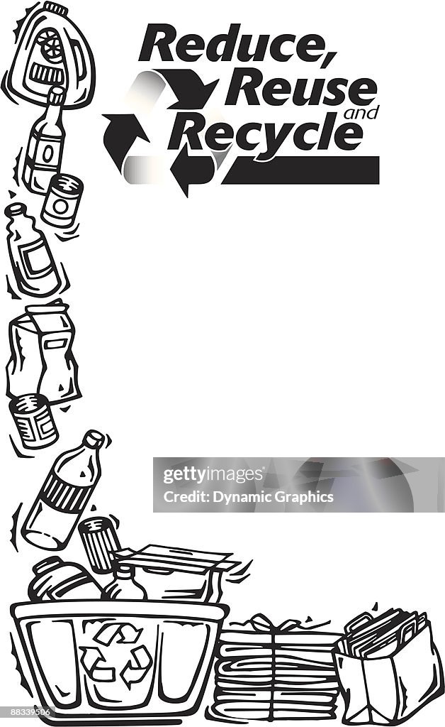Border Heading Lshaped Reduce Reuse And Recycle Recyclables Grayscale ...