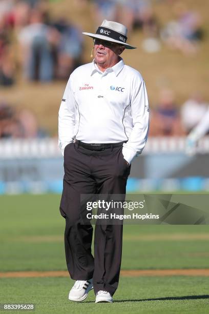 Umpire Ian Gould of England looks on during day one of the Test match series between the New Zealand Blackcaps and the West Indies at Basin Reserve...