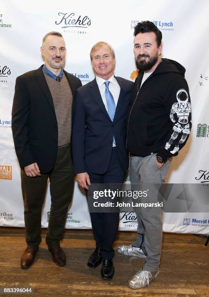 Karl Siciliano, Matthew Saks and the President of Kiehl's Chris Salgardo attends The Bea Arthur Residence Building dedication on November 30, 2017 in...