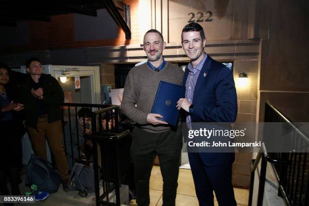 Karl Siciliano and New york City office of the Mayor senior advisor, Matthew T. McMorrow attend The Bea Arthur Residence Building dedication on...