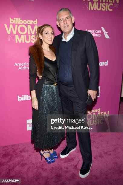 Honoree Julie Greenwald and YouTube Global Head of Music Lyor Cohen attend Billboard Women In Music 2017 at The Ray Dolby Ballroom at Hollywood &...