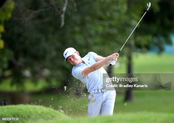 Alexander Knappe of Germany plays a shot on the 18th hole during day two of the Australian PGA Championship at Royal Pines Resort on December 1, 2017...