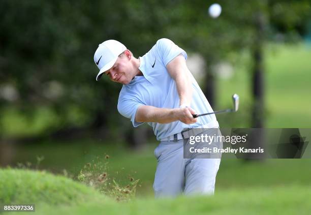 Alexander Knappe of Germany plays a shot on the 18th hole during day two of the Australian PGA Championship at Royal Pines Resort on December 1, 2017...