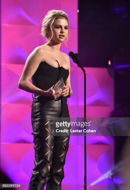 Honoree Selena Gomez Accepts the Woman of the Year Award onstage at Billboard Women In Music 2017 at The Ray Dolby Ballroom at Hollywood & Highland...