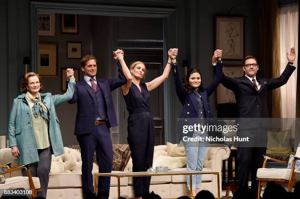 Blair Brown, Josh Lucas, Uma Thurman, Phillipa Soo and Marton Csokas attend the curtain call for "The Parisian Woman" at The Hudson Theatre on...