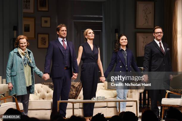 Blair Brown, Josh Lucas, Uma Thurman, Phillipa Soo and Marton Csokas attend the curtain call for "The Parisian Woman" at The Hudson Theatre on...
