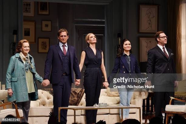 Blair Brown, Josh Lucas, Uma Thurman, Phillipa Soo and Marton Csokas attend the curtain call for "The Parisian Woman" at The Hudson Theatre on...