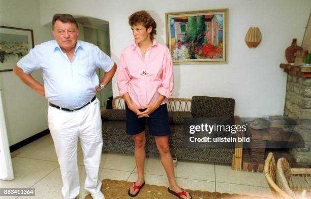 Strauss, Franz Josef *06.09..1988+ Politiker, CSU, D - mit Tochter Monika Hohlmeier im Ferienhaus bei Nizza, Frankreich