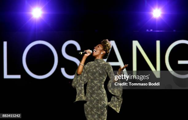 Vonzell Solomon performs onstage during the AHF World AIDS DAY Concert and 30th Anniversary Celebration featuring Mariah Carey and DJ Khaled at the...