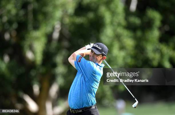 Greg Chalmers of Australia plays a shot on the 18th hole during day two of the Australian PGA Championship at Royal Pines Resort on December 1, 2017...